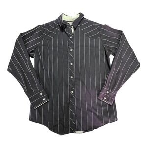 H Bar C Ranchwear Vintage Western Pearl Snap Shirt Black White Pinstripe Size 40